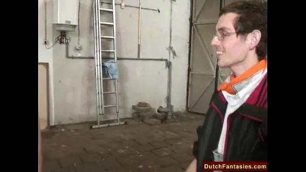 HD Dutch Teen With Glasses In Warehouse mega tuba