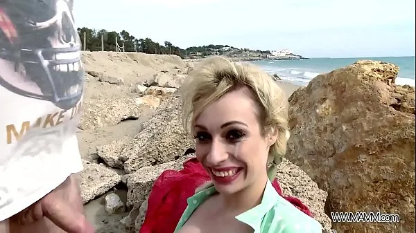 HD Wild beach fuck with busty blonde eating sperm میگا ٹیوب