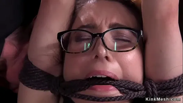 HD In frog bondage position sexy brunette slave gets pussy vibrated and finger fucked by master Tiub mega