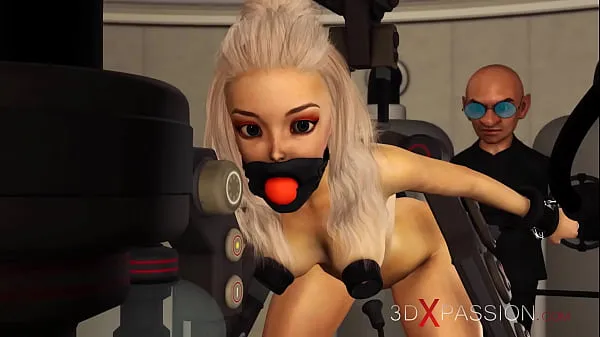 HD BDSM club. Hot sexy ball gagged blonde in restraints gets fucked hard by crazy midget in the lab ống lớn