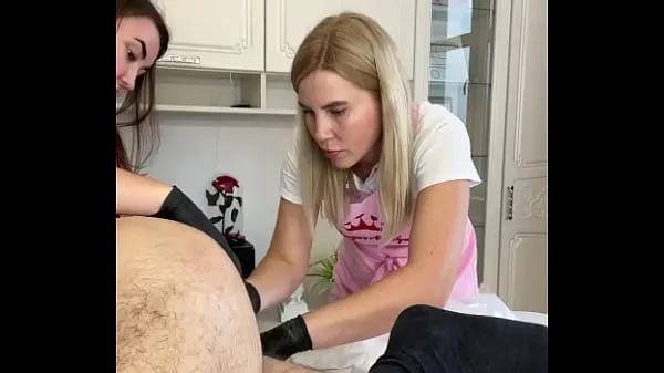 HD During a shaving lesson, a client Cumshot on my student mega Tube