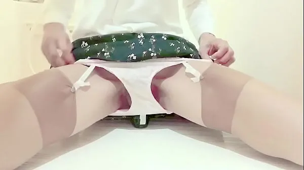 HD Japanese sissy play black dildo in bathroom with flower mini skirt and plka dot shirts เมกะทูป