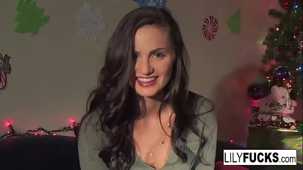 HD Lily tells us her horny Christmas wishes before satisfying herself in both holes mega Tube