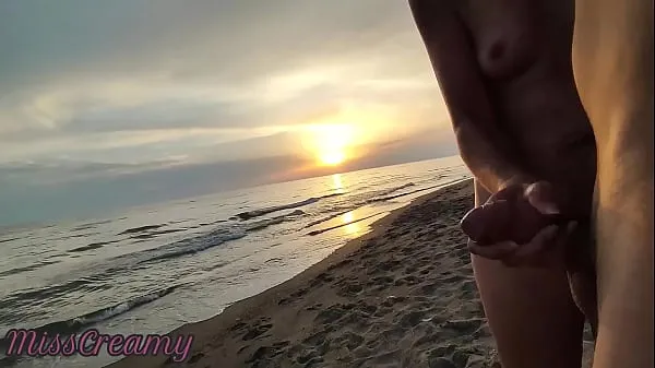 HD French Milf Blowjob Amateur on Nude Beach public to stranger with Cumshot 02 - MissCreamy mega Tube