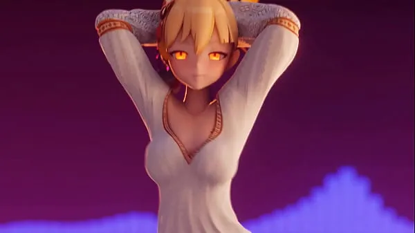 HD Genshin Impact (Hentai) ENF CMNF MMD - blonde Yoimiya starts dancing until her clothes disappear showing her big tits, ass and pussy megabuis