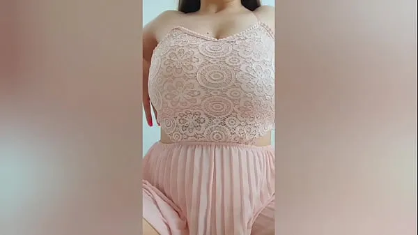 HD Young cutie in pink dress playing with her big tits in front of the camera - DepravedMinx mega Tube